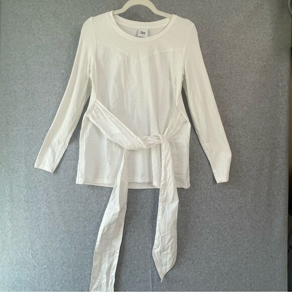 Mama licious Maternity White Top with Tie front Cotton  Long Sleeve Small #RR - Picture 2 of 13